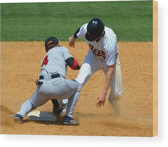 Sports Wood Print featuring the photograph Out At Second by Charles HALL