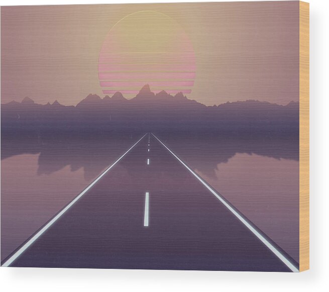 Vaporwave Wood Print featuring the digital art Outrun the Sun by Jennifer Walsh