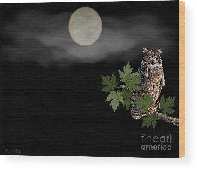Owl Wood Print featuring the digital art Owl by Terri Mills