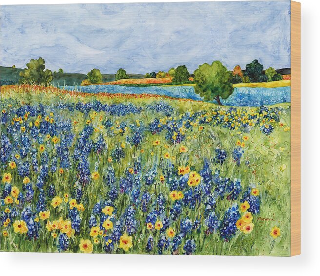 Bluebonnet Wood Print featuring the painting Painted Hills by Hailey E Herrera