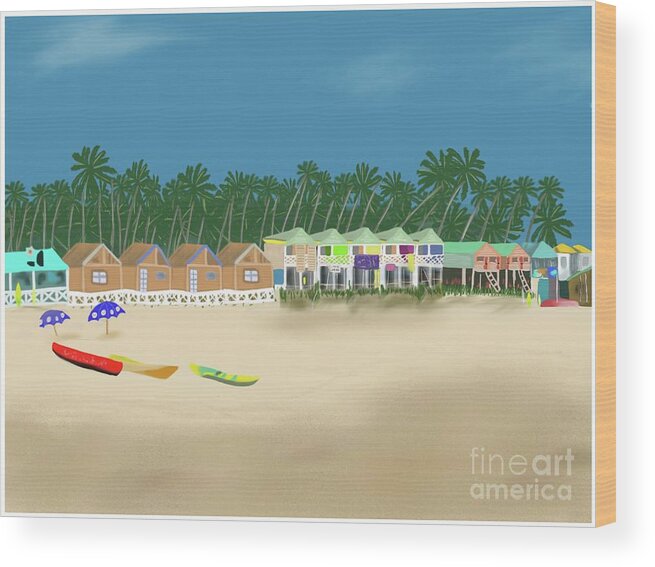 Palolem Wood Print featuring the painting Palolem Beach in Goa, India by Barefoot Bodeez Art