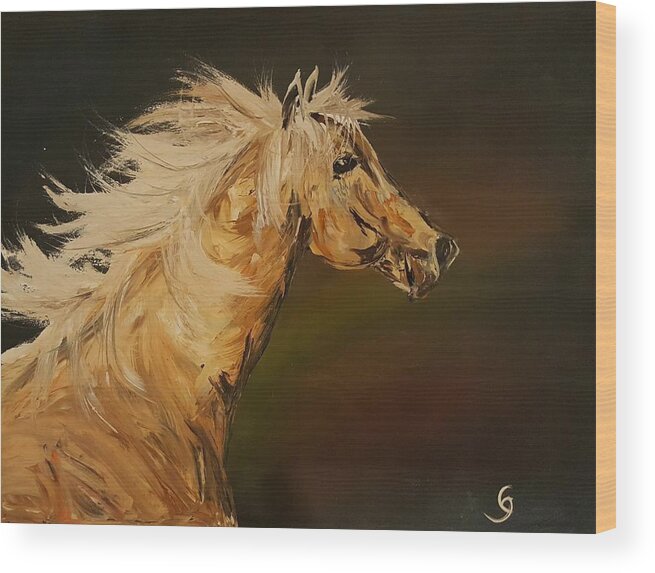 Horse Wood Print featuring the painting Palomino Running Wild           85 by Cheryl Nancy Ann Gordon