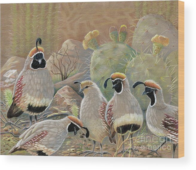 Desert Quail Wood Print featuring the drawing Papa Grande by Marilyn Smith