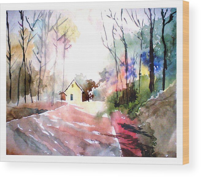 Nature Wood Print featuring the painting Path in colors by Anil Nene