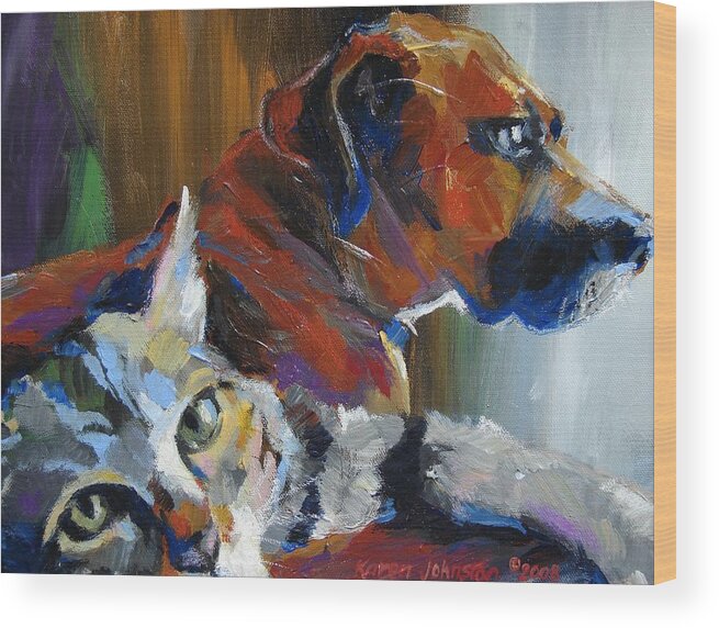 Dog Wood Print featuring the painting PAWfest by Karen Mayer Johnston