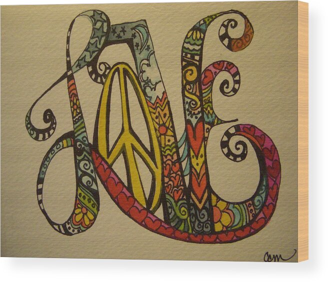 Card Wood Print featuring the mixed media Peace and Love by Claudia Cole Meek