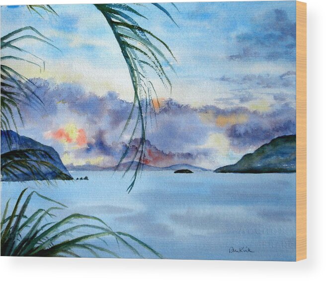 Sunset Wood Print featuring the painting Peace in the Caribbean by Diane Kirk