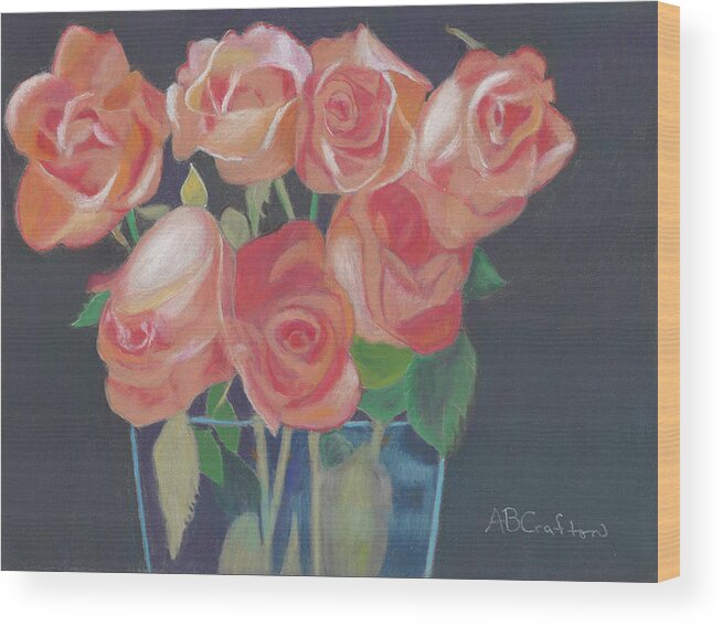 Roses Wood Print featuring the pastel Peachy Glow by Arlene Crafton