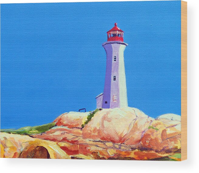 Peggy's Cove Wood Print featuring the painting Peggy's Cove Lighthouse by Anne Marie Brown