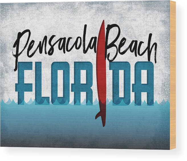 Pensacola Beach Wood Print featuring the digital art Pensacola Beach Red Surfboard	 by Flo Karp