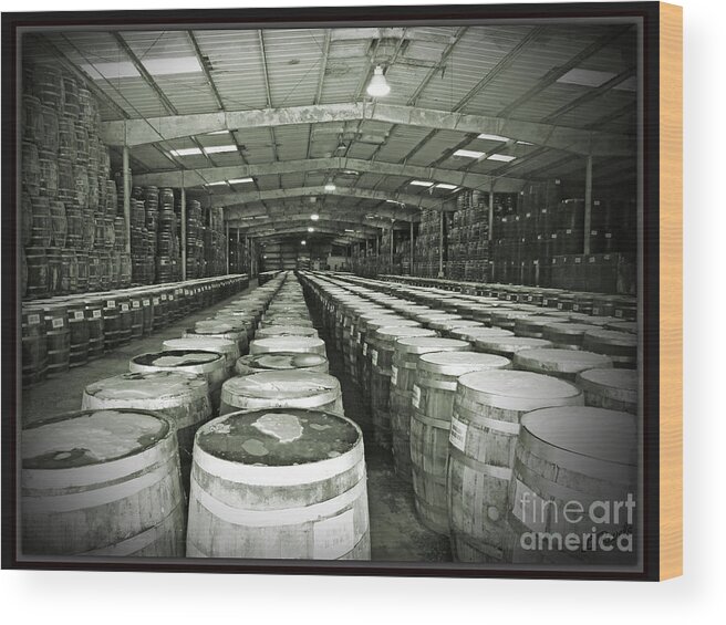 Black And White Wood Print featuring the photograph Pepper Aging Barrels by Leslie Revels