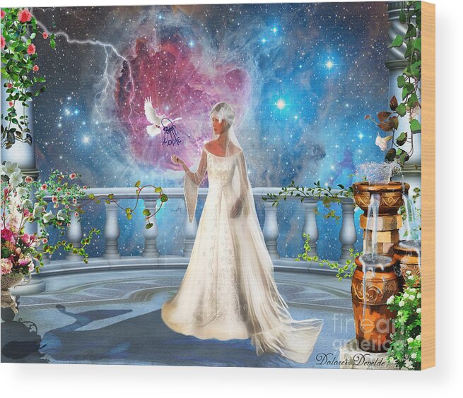 Kingdom Of Heaven Keys Of Love Wood Print featuring the digital art Perfect love from above by Dolores Develde