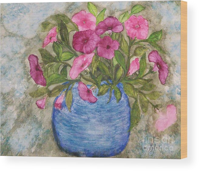 Pink And Purple Petunias Wood Print featuring the painting Petunias by Susan Nielsen