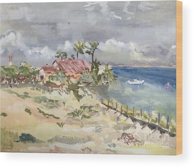 Plage Wood Print featuring the painting Phare du Cap Ferret - Hommage famille David. by Francoise Chauray