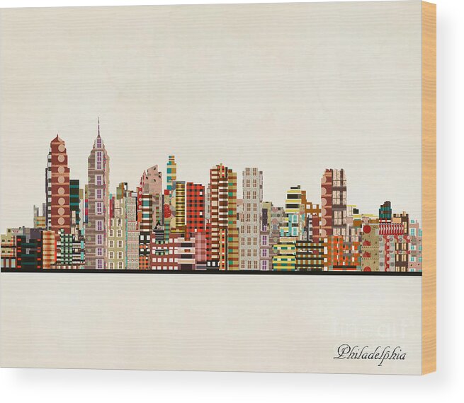 Philadelphia Wood Print featuring the painting Philadelphia City Skyline by Bri Buckley