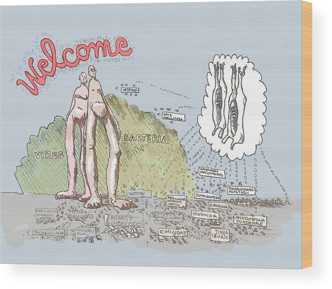 Welcome Wood Print featuring the drawing Piece of Meat by R Allen Swezey