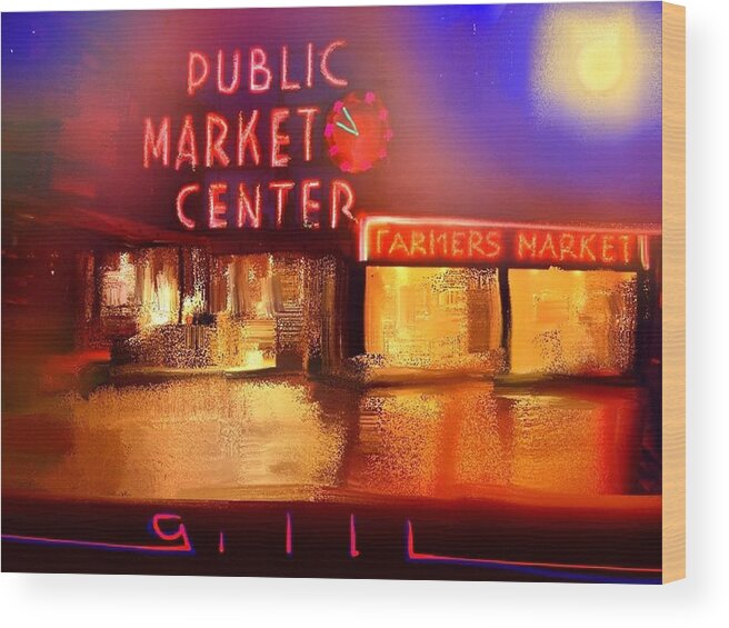 Seattle Wood Print featuring the painting Pike Place Market by Lee Gallaher