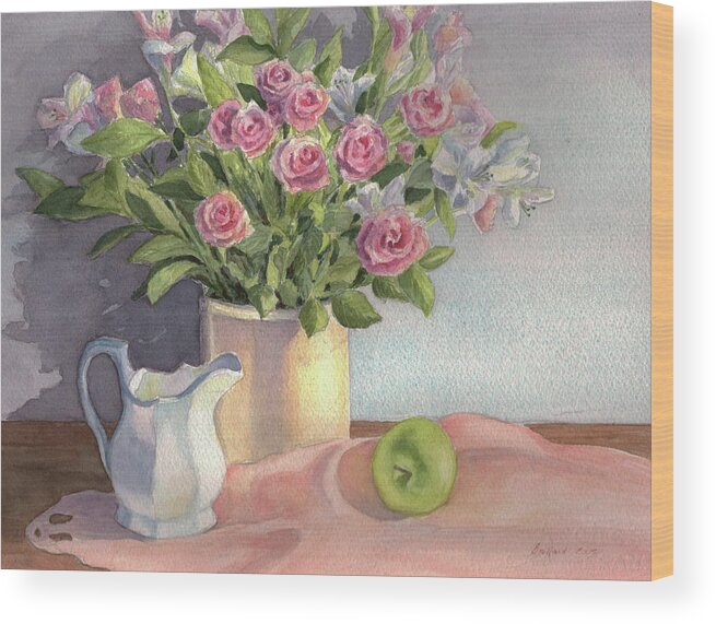 Roses Wood Print featuring the painting Pink Roses by Vikki Bouffard