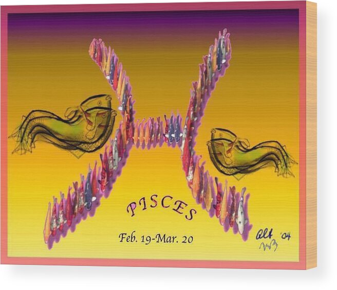 Pisces Wood Print featuring the painting Pisces by Alice Terrill