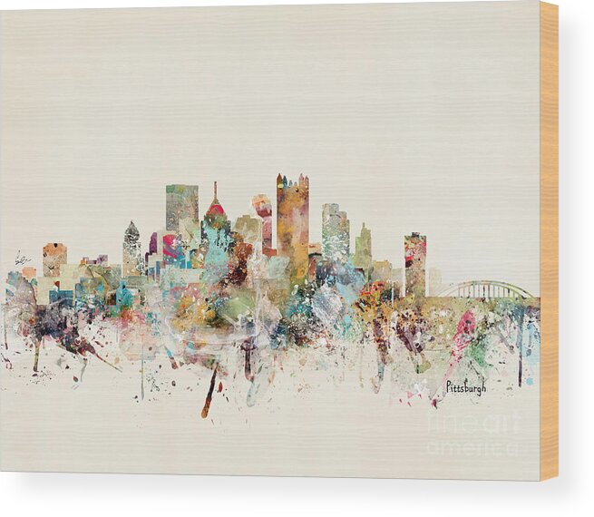 Pittsburgh Wood Print featuring the painting Pittsburgh Pennsylvania by Bri Buckley