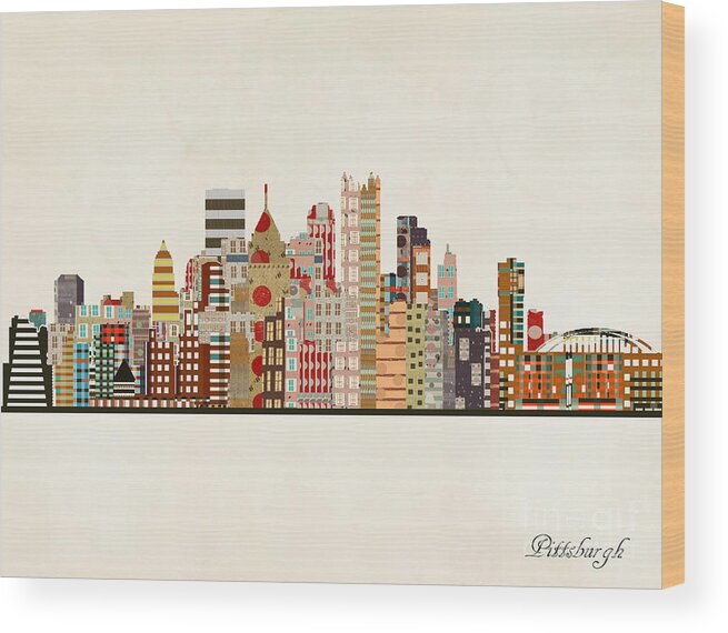Pittsburgh Wood Print featuring the painting Pittsburgh Skyline by Bri Buckley