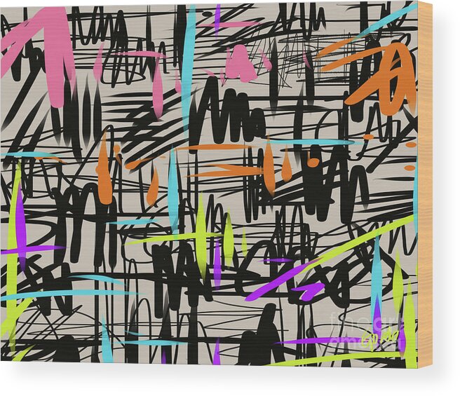 Scribbles Art Wood Print featuring the painting Playful scribbles by Go Van Kampen