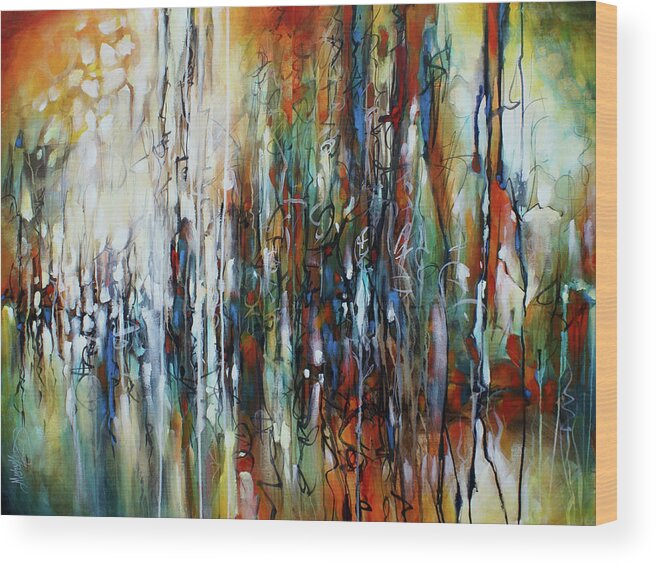 Abstract Wood Print featuring the painting Pleasant Distractions by Michael Lang