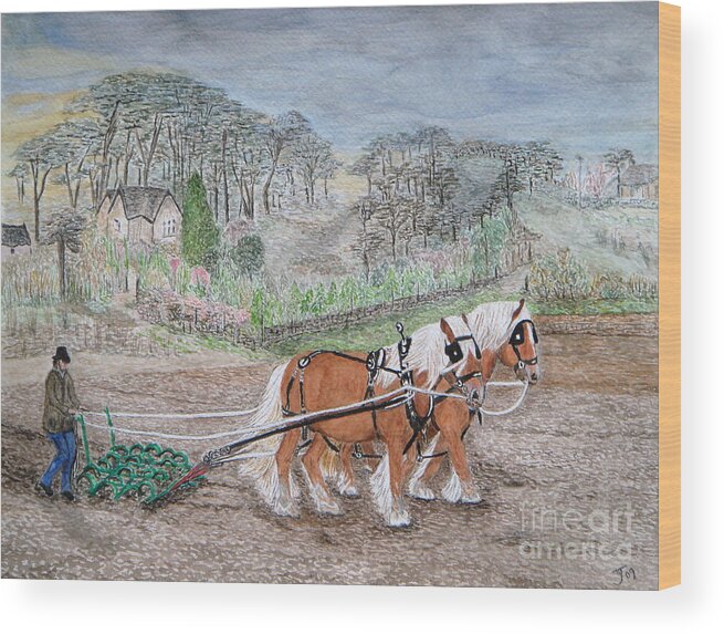 Plough Horses Wood Print featuring the painting Plough Horses by Yvonne Johnstone