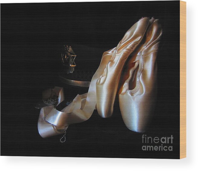 Dog Tags Wood Print featuring the photograph Pointe Shoes, Dog Tags,and a Badge by Laurianna Taylor