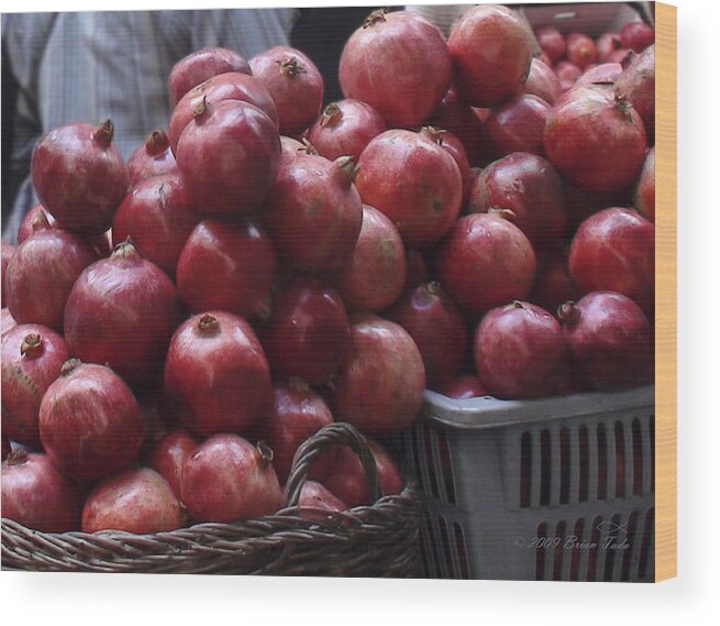 Pomegranates Wood Print featuring the photograph Pomegranates at Jerusalem's Old City Market by Brian Tada