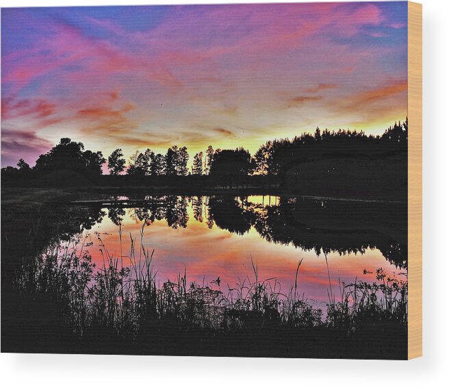 Sunset Wood Print featuring the photograph Pond Sunset by Jerry Connally