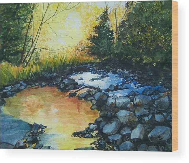 Landscape Wood Print featuring the painting Pool of Gold by Lynn Babineau