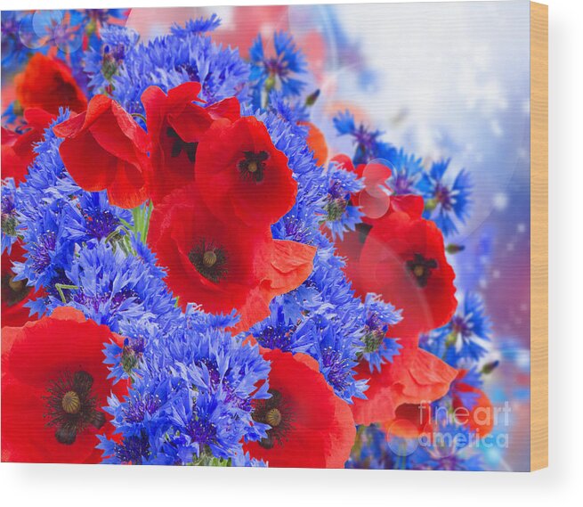 Poppy Wood Print featuring the photograph Poppy and Cornflower Flowers by Anastasy Yarmolovich