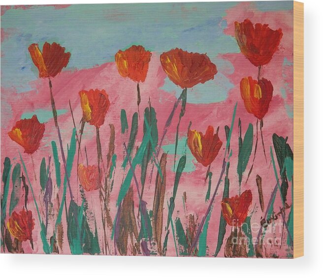 Flower Wood Print featuring the painting Poppy Mirth by Corinne Elizabeth Cowherd