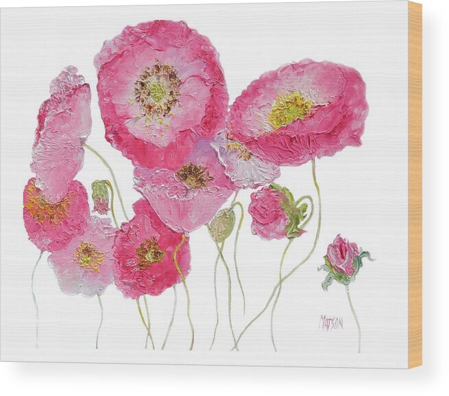 Poppies Wood Print featuring the painting Poppy painting on white background by Jan Matson