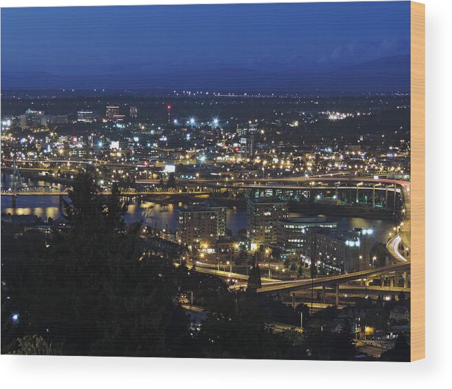 Portland Wood Print featuring the photograph Portland at Dusk by Cityscape Photography