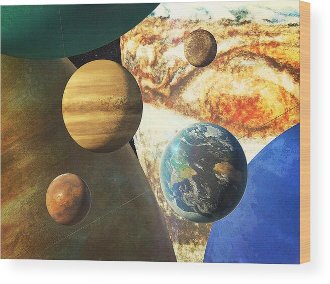 Solar System Wood Print featuring the digital art Portrait of the planets by Frans Blok
