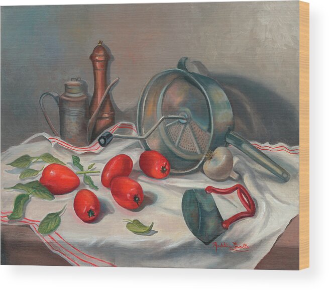 Sauce Wood Print featuring the painting Preparing the Sauce by Madeline Lovallo