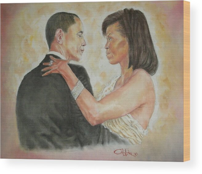 44th President Wood Print featuring the painting President Obama and First Lady by G Cuffia