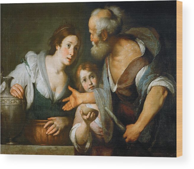 Bernardo Strozzi Wood Print featuring the painting Prophet Elijah and the Widow of Sarepta by Bernardo Strozzi