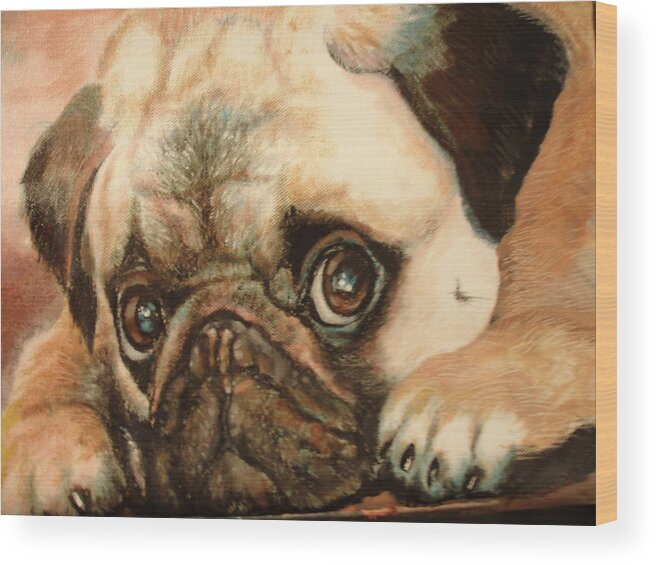 Pug Puppy Wood Print featuring the painting Pug Puppy by Leland Castro