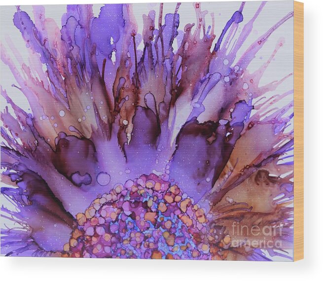 Sunflower Wood Print featuring the painting Purple sunflower by Beth Kluth