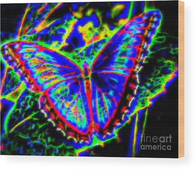 Kasia Bitner Wood Print featuring the digital art Quantum Butterfly by Kasia Bitner