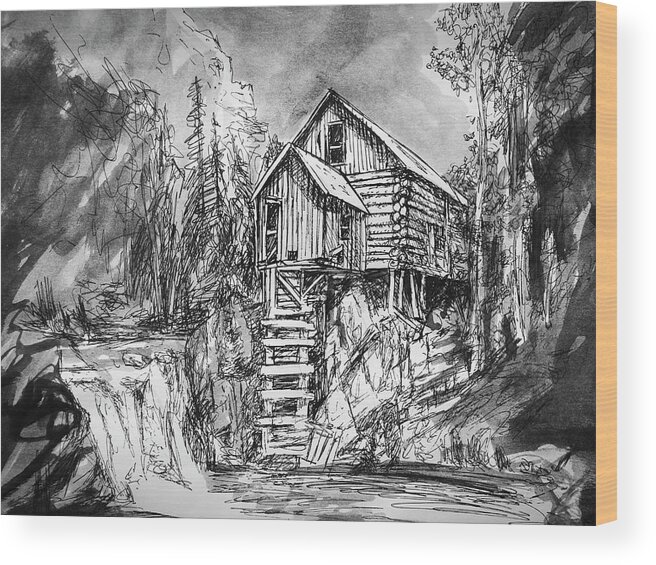 Crystal Mill Wood Print featuring the drawing Quick Sketch - Crystal Mill by Aaron Spong