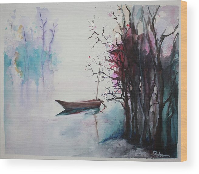 Watercolor Wood Print featuring the painting Quiet Waters by Rachel Bochnia