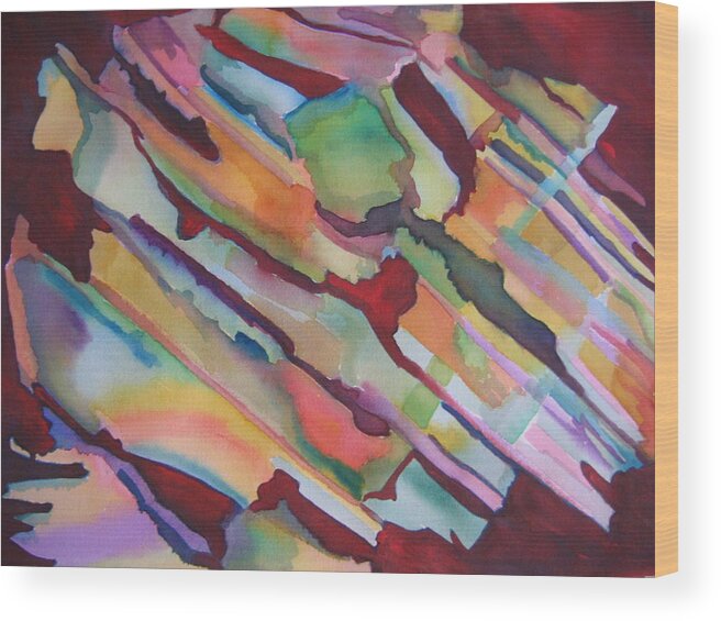 Abstract Wood Print featuring the painting Rainbow by Marlene Robbins