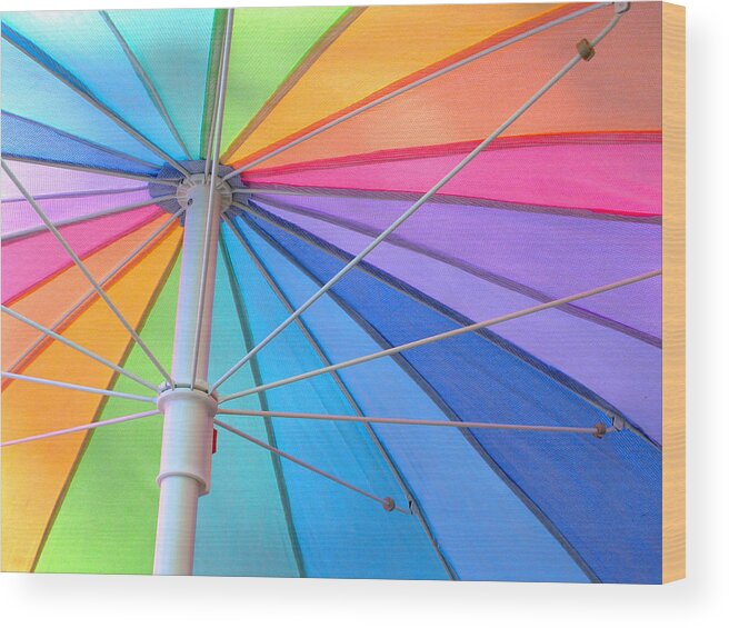 Umbrella Wood Print featuring the photograph Rainbow Umbrella by Cathy Kovarik
