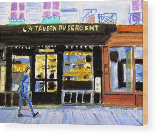 Reconnoiter In Your Dreams Wood Print featuring the painting Reconnoiter Parisian Stores in Your Dreams by Stanley Morganstein