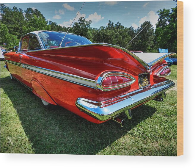 1959 Chevy Impala Wood Print featuring the photograph Red '59 Impala 001 by Lance Vaughn