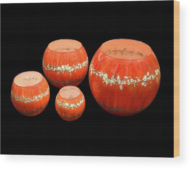 Glass Wood Print featuring the glass art Red and White Bowls by Christopher Schranck